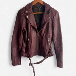 Burgundy BCBGMaxAzria Miley Leather Moto Jacket Large